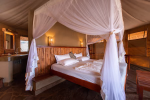 Canvas tent accommodation exterior at Severin Safari Camp in Tsavo West