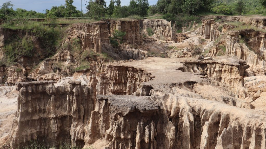 Eroded rocky sandstone formations on the Mount Kenya foothills in Murang'a County